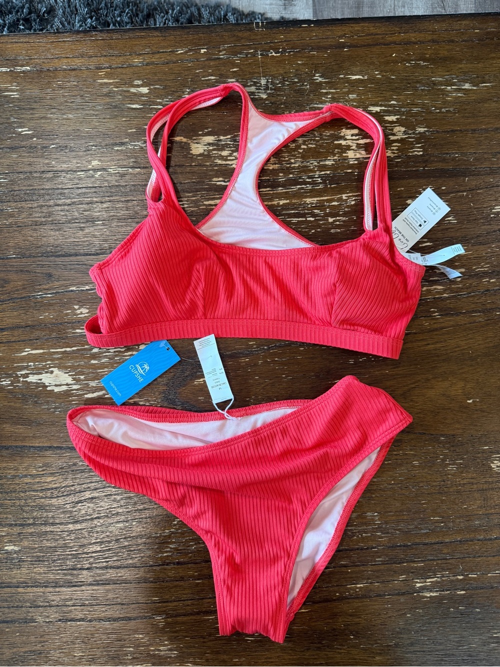 Cupshe Ribbed Coral Red Two-Piece Bikini